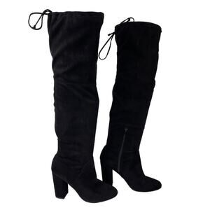 Anthropologie x Faryl Robin Sofia Vegan Suede Knee-High Black Heeled Boot 9